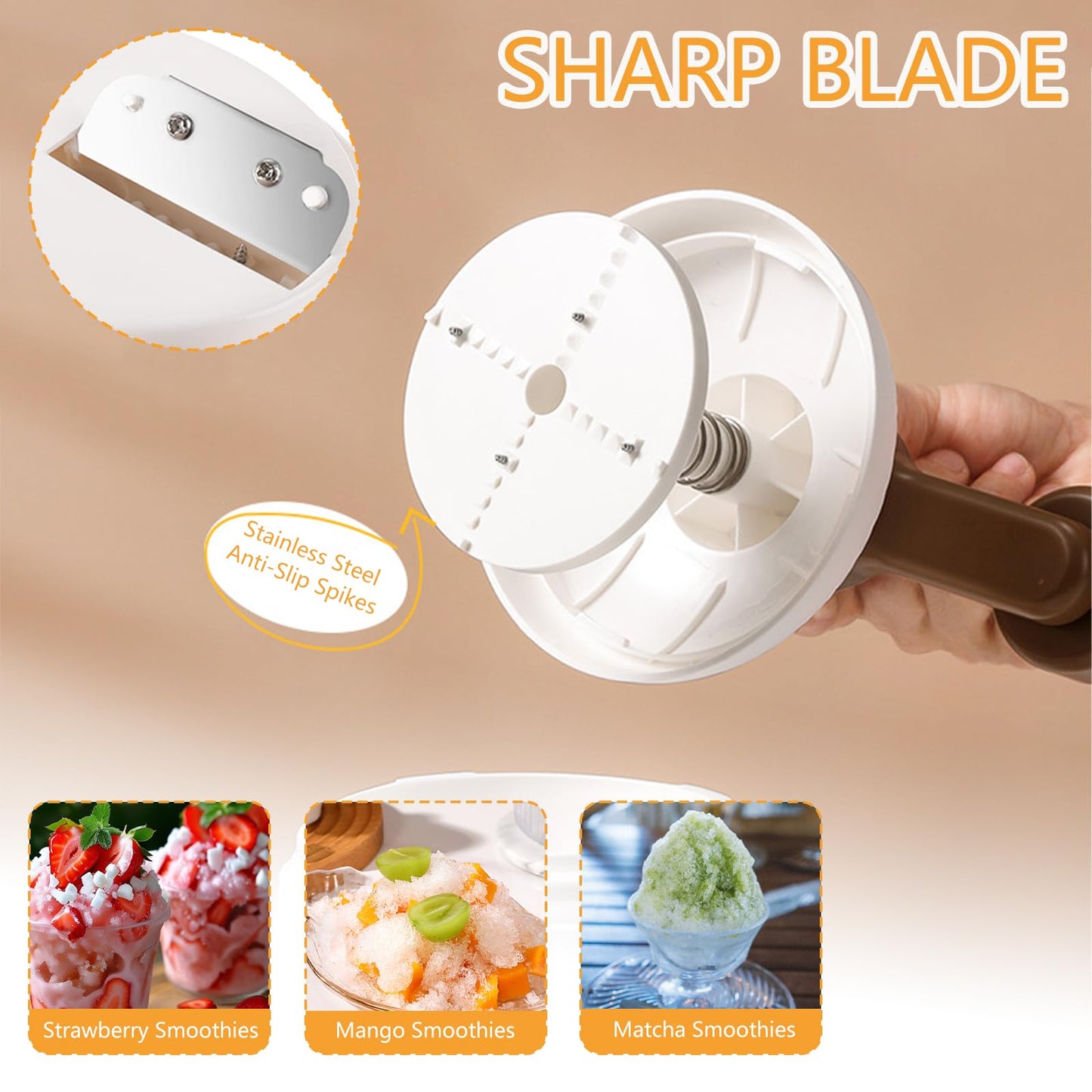 Manual Ice Shaver – High-Efficiency, No-Electric Ice Crusher & Snow Cone Maker with 2 Ice Trays, Ideal for Camping & Home Use