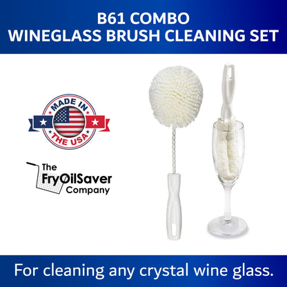 Set of 2 Crystal Stemware & Goblet Glass Cleaning Brush Kit - Non-Scratch Foam Wine Glass Brushes for Washing Glasses, Decanter, Mug, Stemware - for Home, Restaurant, Bar, Hotel - by FryOilSaver Co.