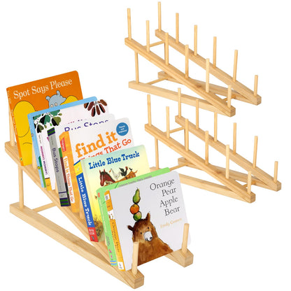 3 Pcs Bookshelf Holder, Wood Book Stand for Display 5-Tier Tabletop Small Kids Bookshelf Portable Book Rack Organizer Plate Holder for Vendor Events Art Platter Craft Show Retail Magazine Record