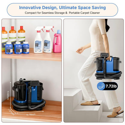 Vaconly Portable Carpet & Upholstery Cleaner Machine, Handheld Spot Cleaner with Dual Brush, 18KPa Suction, Large Removable Tank for Couch, Car, Stairs, Rugs & Pet Stains, Blue