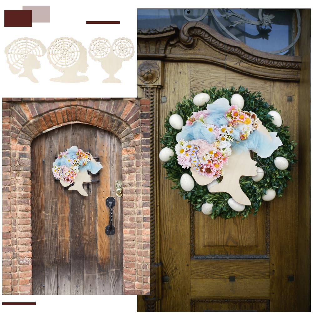 BENECREAT 3Pcs Wood Wreath Forms, Girl Head-Shaped Wood Frames (3 Styles), Light Yellow DIY Wreath Making Kit for Holiday Home Decor & Handmade Gift Creation