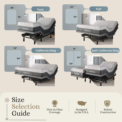 Sven & Son Classic Adjustable Bed Base, Head and Foot Lift, Massage, Under-Bed Lights, USB, Gel Memory, Zero Gravity Smart Frame - Full + 12 inch Memory Foam Matt (Medium)