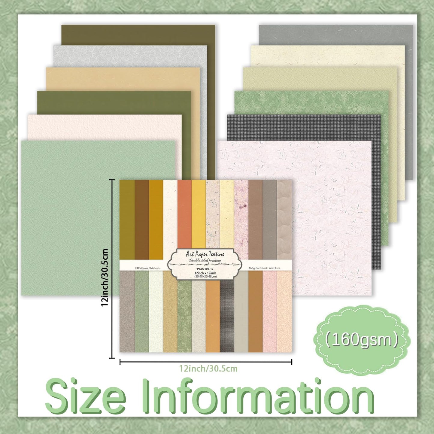 iChuan 24 Sheets Scrapbook Paper 12" Double-Sided Photo Backdrop Patterned Craft Paper 160gsm for Junk Journals Greeting Cards Album Decoration (Floral Design I)