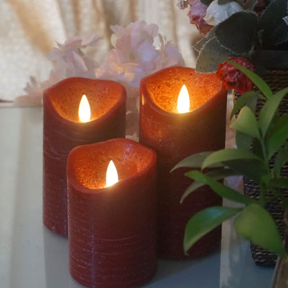 Real Wax Battery Operated Flameless Pillar Candle with Remote and Cycling Timer Realistic Flickering Electric Tall LED Light for Wedding Dinner Party Christmas Centerpiece Fireplace Decor 3 Pack Brown