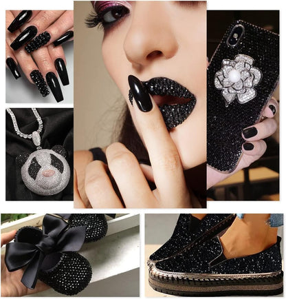 qiipii 28 Types Black White Silver Clear Jelly Resin Rhinestones w B7000 Glue for Bedazzling Crafting 3-6mm Flatback Stones Gems Diamonds Crystals for Face Makeup Crafts Tumblers Bottles Clothes Shoes