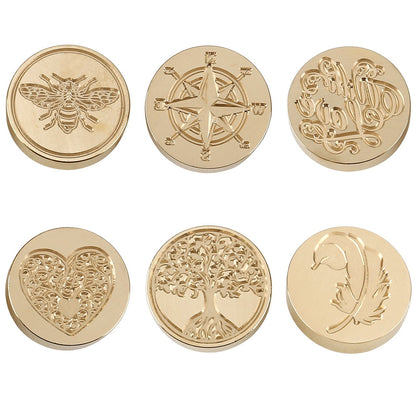 Yoption 6 Pcs Wax Seal Stamp Set, Vintage Tree of Life Bee Heart Compass Feather with Love Sealing Wax Stamps Kit, Wooden Handle with Brass Head for Wedding Invitation Cards Christmas Gift