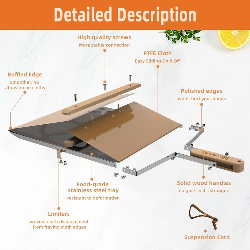 KHKJROS Non-Stick Sliding Pizza Peel 16" & 22x13 Metal Board, Bamboo Paddle w/Detachable Handle & Free Pizza Cutter for Beginners, Outdoor Oven Baking