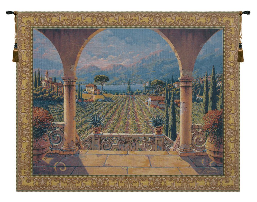 Lakeside Vineyard Belgian Tapestry Wall Hanging - 82 in. x 64 in. Cotton/Viscose/Polyester by Robert Pejman