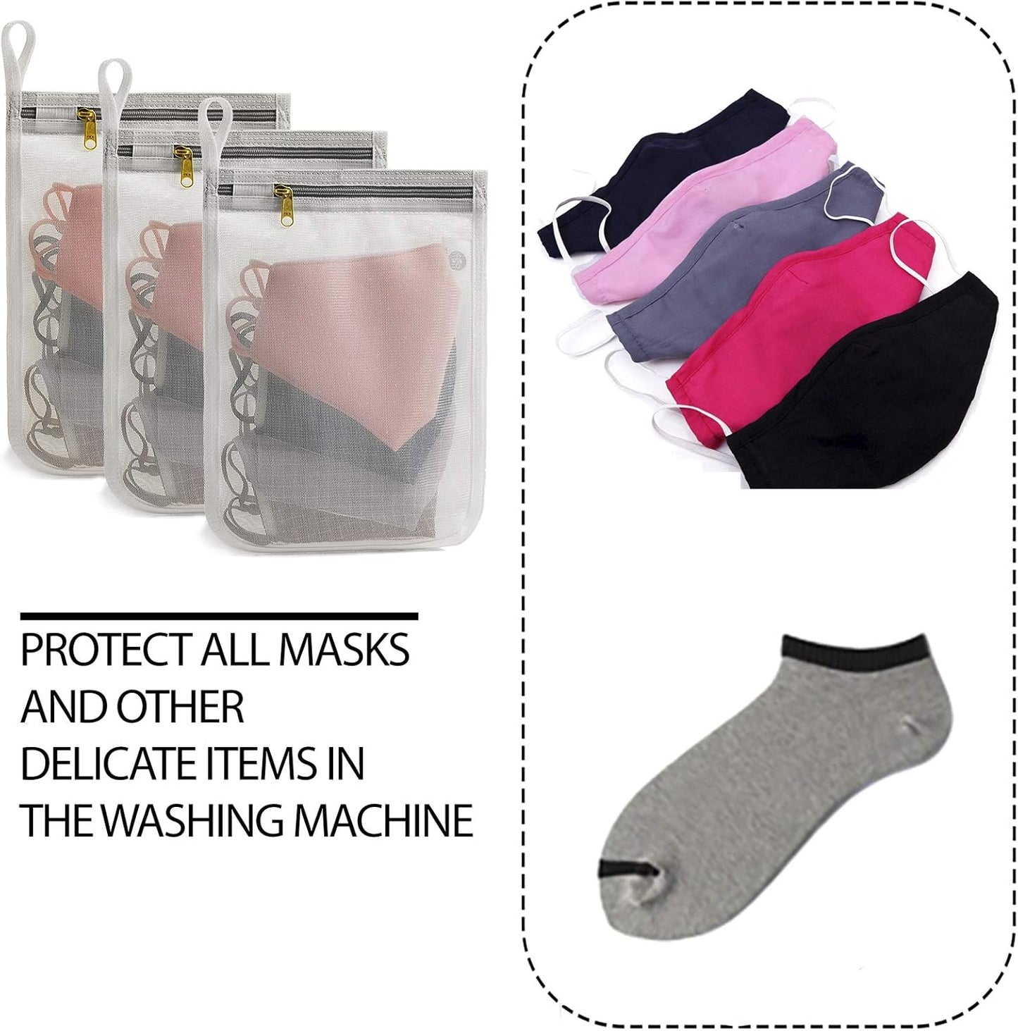 TENRAI 3 Packs Delicate Laundry Bags for Reusable Face Masks and Makeup Remover Pads, Fine Mesh Wash Bags