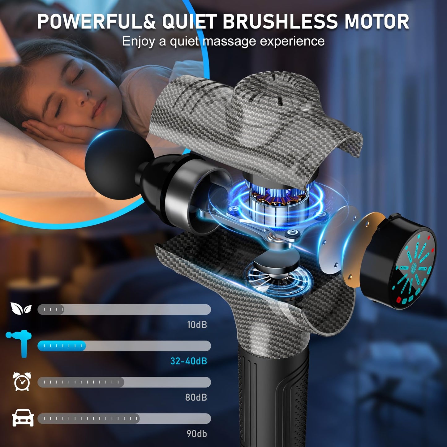 RAEMAO Massage Gun, Handheld Electric Deep Tissue Muscle Massager for Athletes for Pain Relief Attaching 8 Replacement Heads, Percussion Massager with 10 Speeds, Father's Day Gifts, Carbon