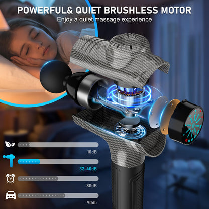 RAEMAO Massage Gun, Handheld Electric Deep Tissue Muscle Massager for Athletes for Pain Relief Attaching 8 Replacement Heads, Percussion Massager with 10 Speeds, Father's Day Gifts, Carbon