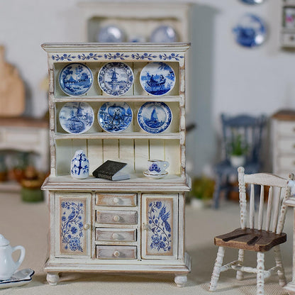 6PCS Handcrafted Miniature Ceramic Plates in 1:12 or 1:6 Scale, Vintage Porcelain Playhouse Dishes (Blue-White B, 2.3CM)