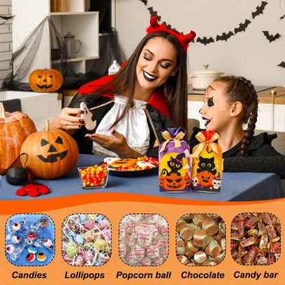HRX Package 50pcs Halloween Treat Bags, 5.8x9x2.4 inch Drawstring Candy Goodie Bags for Trick or Treat