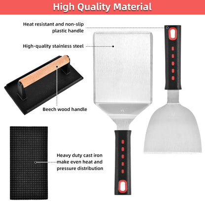 VIKEYHOME Griddle Accessories Kits, 30 Pcs Griddle Grill Tools Set, Professional Grill BBQ Spatula Set with Basting Cover, Spatula, Scraper, Bottle, Tongs, Egg Ring