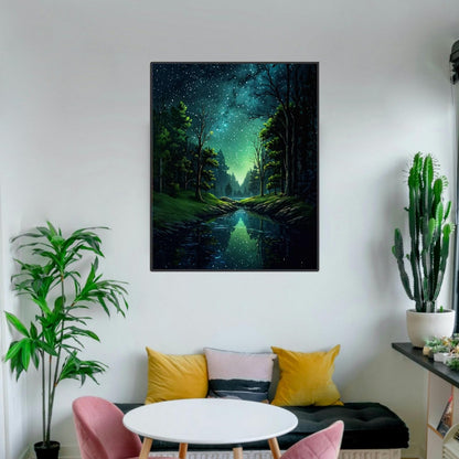 ldazao Starry Night Paint By Numbers Kit for Adults Beginner Forest Adult Paint By Number Kits Canvas Adults' Paint-By-Number Kits DIY Oil Painting for Gift Home Wall Decor 16x20 Inch