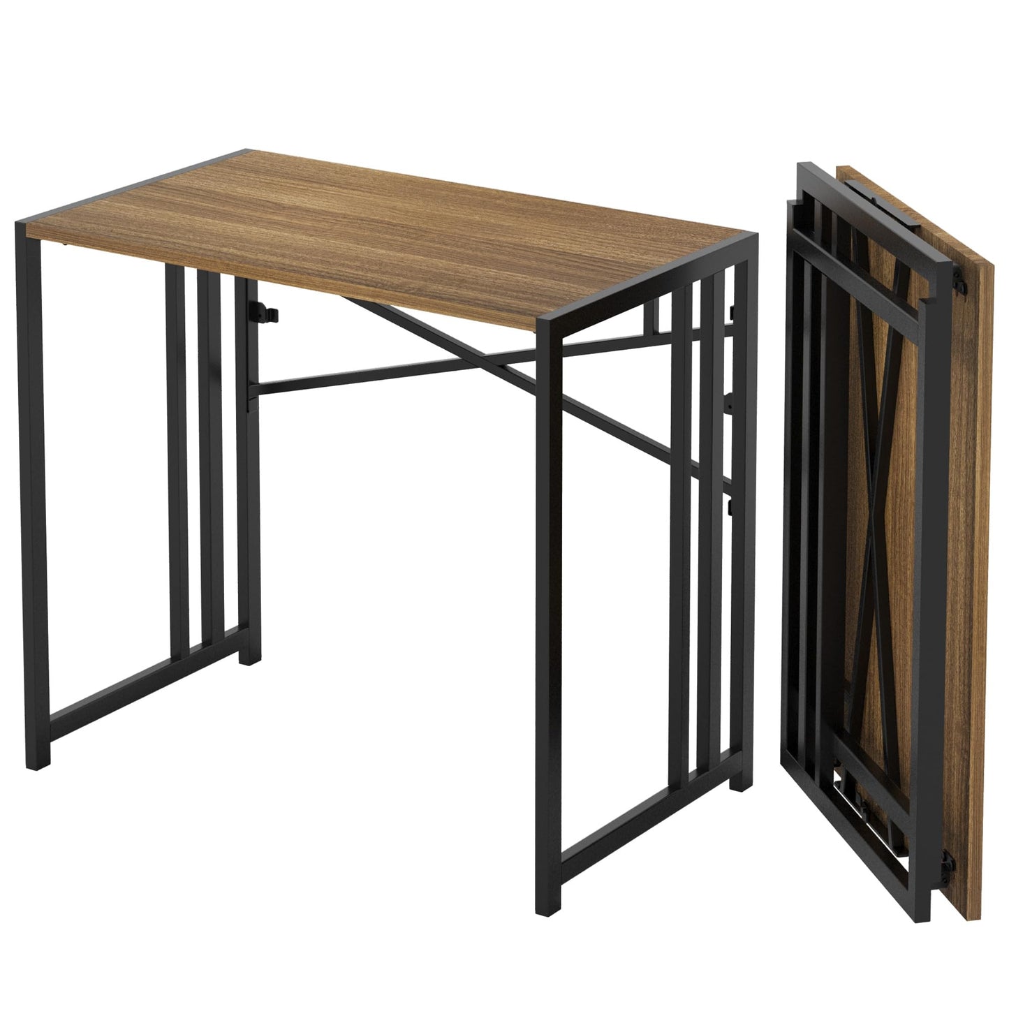 Lutown-Teen Narrow Folding Computer Desk 35 inch, Writing Gaming Computer Camping Desk, Espresso