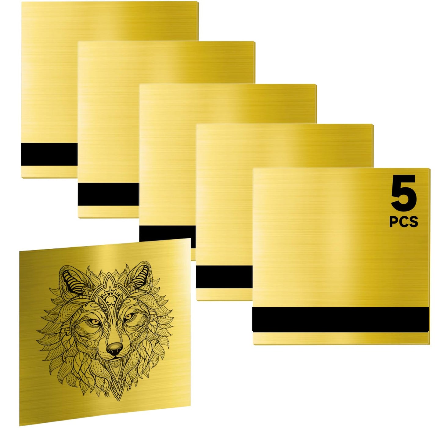 Bocolon 5PCS Laser Engraving Double Color ABS Plastic Sheet,Two-Tone Laserable Engraving Plastic Sheets for Name Badge,Office Label,Laser Artistic Product,Size 11.73" x 11.73",Brushed Golden/Black