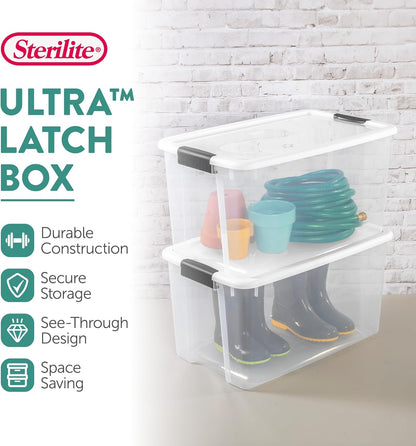 Sterilite 16-Pack Ultra Latching Storage Bins - Clear Plastic 70 Quart Organizing Containers for Home & Office