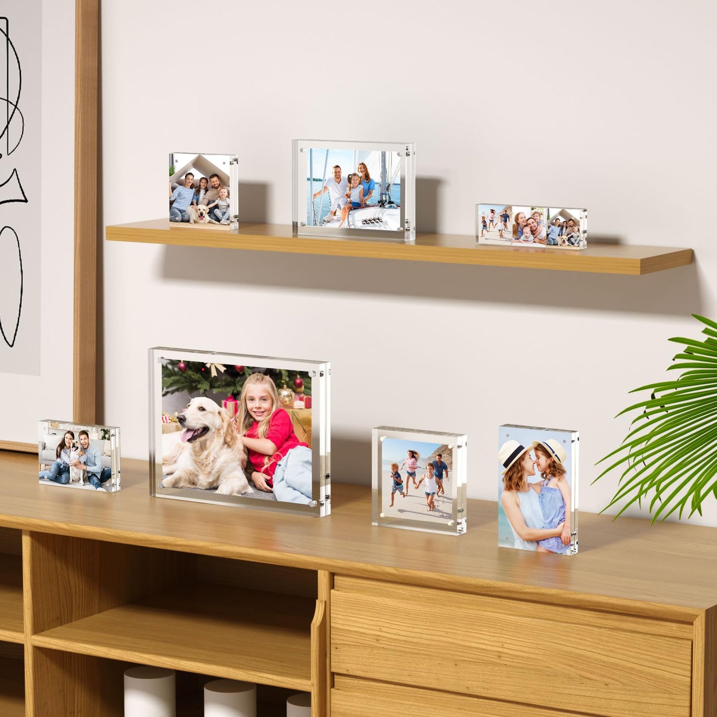 AITEE 4x6 Acrylic Picture Frames 3 Pack, 20% Thicker Block, Clear Picture Frames Freestanding Double Sided Magnetic Acrylic Lucite Frameless Transparent Square Frame Gift for Desktop Display