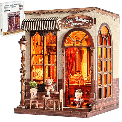 HYXBXSS Book Nook Kit, DIY Miniature House Dollhouse Kit for Adults, Bakery Patisserie Mini House Building Kit with LED, Booknook Kit Bookshelf Decor 3D Wooden Puzzles, Gifts for Family and Friends