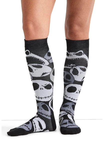 Cherokee Tooniforms Women's 10-15mmHg Compression Socks – Knee High, Soft Knit, Fun Prints, Supports Circulation - TPRINTSUPPORT, Regular, My Scary Face