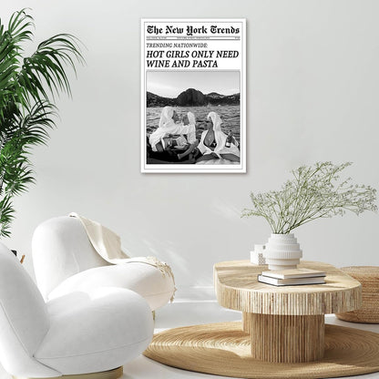 FBKDVC 16x24in Vintage Trendy Black And White Newspaper Print Poster Retro Times Canvas Wall Art Funky Hot Girls Eating