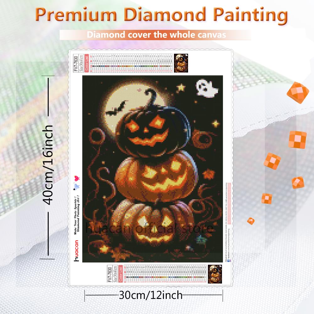 Huacan Diamond Painting Kit,Diamond Art Kits for Adults 5D Pumpkin Paint by Diamonds Halloween Full Square Drill Gem Art Kits for Home Wall Decor 11.81 * 15.74inch