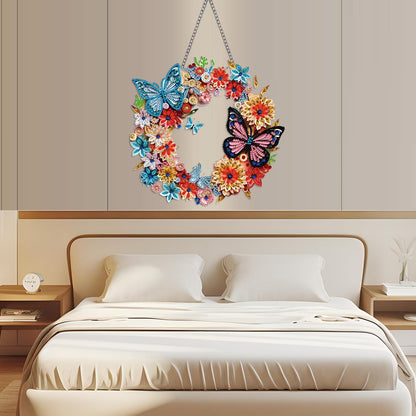 STGLCR Butterfly Diamond Art Hanging Kit for Adult Wreath, DIY Acrylic Flowers Diamonds Painting Double Sided Ornament Pendant Board Kit Floral Diamond Painting Art for Christmas Decro 9.4inch
