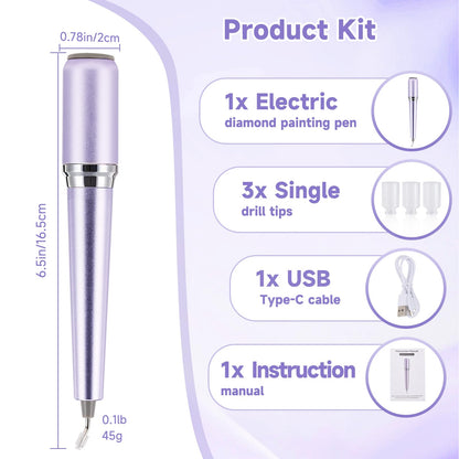 Electric Diamond Art Pen, Wireless Vacuum Diamond Painting Pen with 150° Ergonomic Angled Tip, 2-Level Suction No Wax, Diamond Art Kits for Adults, Quiet & Lightweight Diamond Art Tools (Purple)