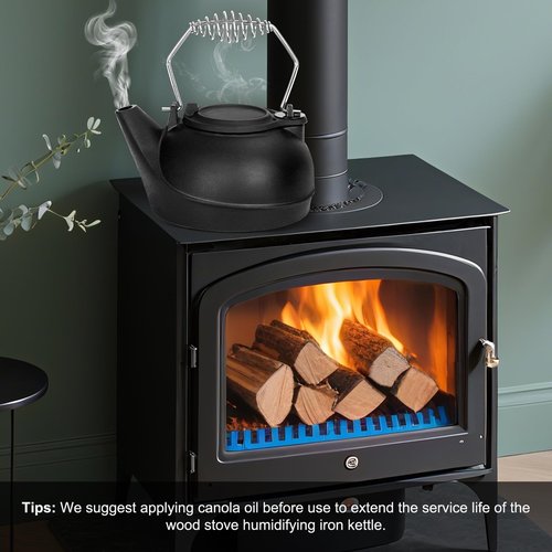 Gtongoko Wood Stove Steamer 3 Quart Cast Iron Humidifier Kettle for Wood Stove, Fireplace Steamer Humidifier with Wide Mouth, Cool-Touch Handle, Home Indoor Decorative Black