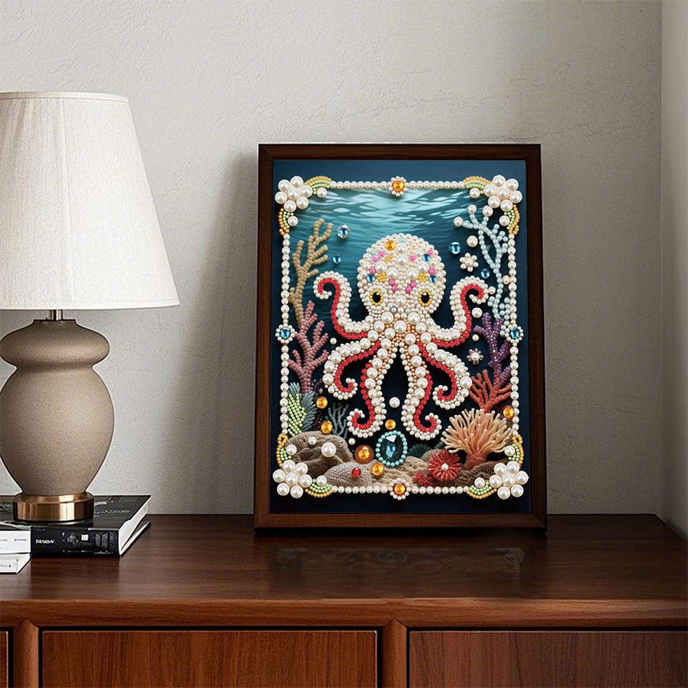 Kulvci Octopus DIY 5D Pearl Painting Kit, Diamond Painting Kit for Adults Beginner, Bead Art Kits All-Pearl Dot Painting for Wall Decor, Creative Stress Relief Gift Home Decor,12 × 16 inch