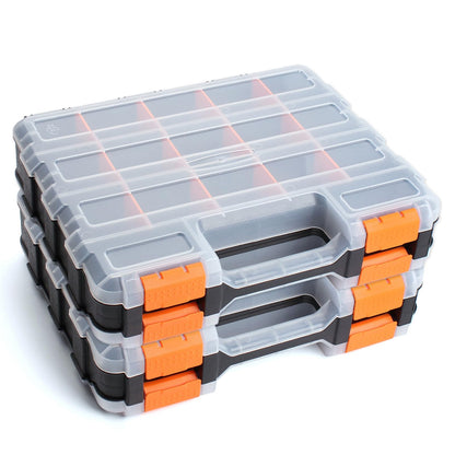 NOEAIKE Plastic 2-Pack Tool Box,Double Side Tool Organizer Small Parts Tool Box Hardware Organizer with Removable Plastic Dividers for Bead/Screws/Nuts/Nails/Bolts/Bins/Crafts