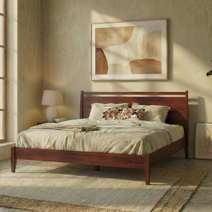 NTC Adept Wooden Bed Frame with Headboard, Crafted from Walnut, Rubber Wood with Silent Slats and Wood Central Supports, 1000 Lb Capacity, Effortless Assembly, King - Dark Walnut