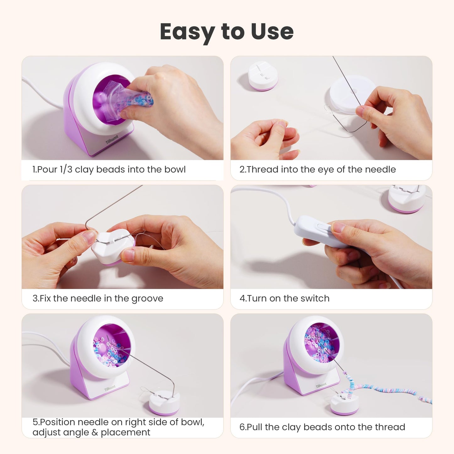 Tilhumt Clay Bead Spinner, Electric Bead Spinner for Jewelry Making, Friendship WWJD Bracelets Maker with Needle and Elastic String, Bracelet Making Machine, Ideal Gift for Craft Bead Lovers, Purple
