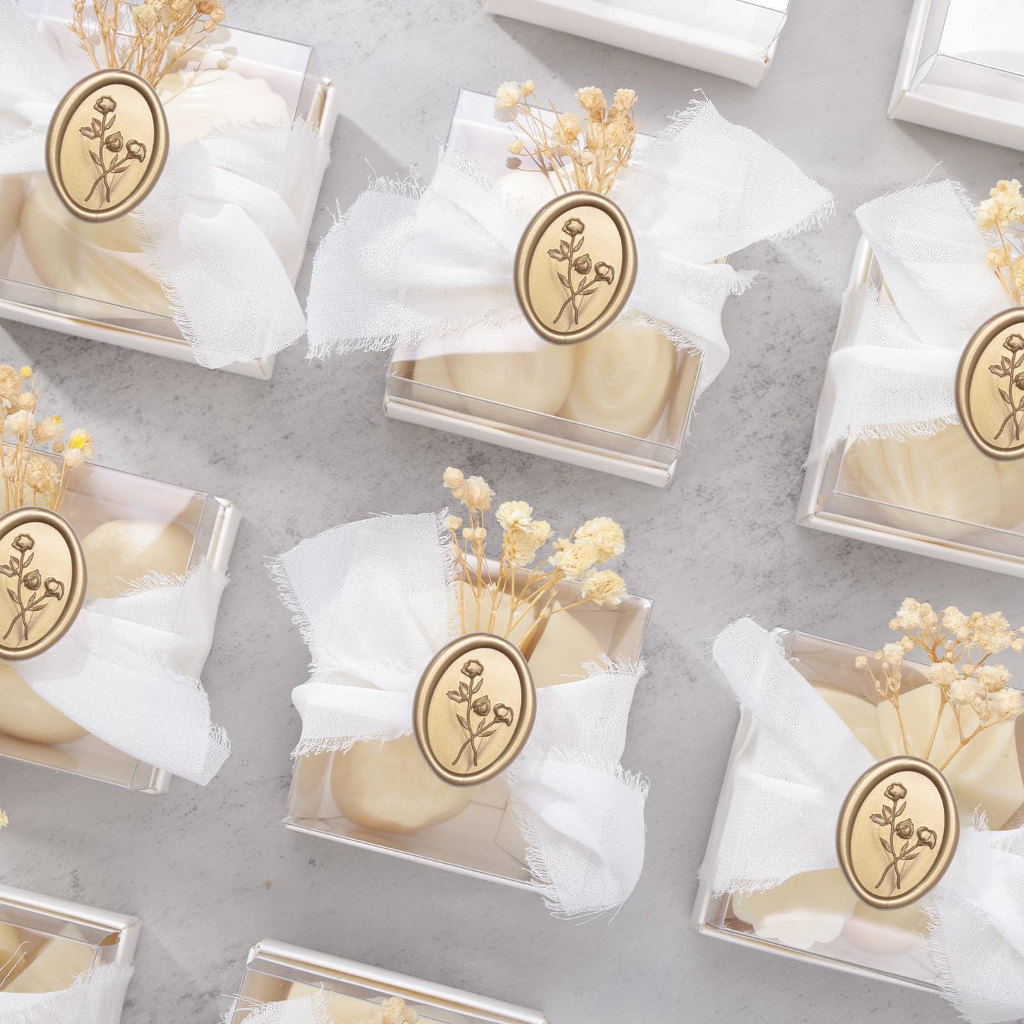 UNIQOOO Wax Seal Stickers - 3D Flower Oval Shape Wedding Invitation Envelope Seal Stickers, 50 Pcs Self- Adhesive Prosecco Metallic Light Gold Sticker, Perfect for Invitation, Christmas, Gift