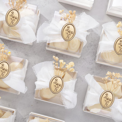 UNIQOOO Wax Seal Stickers - 3D Flower Oval Shape Wedding Invitation Envelope Seal Stickers, 50 Pcs Self- Adhesive Prosecco Metallic Light Gold Sticker, Perfect for Invitation, Christmas, Gift