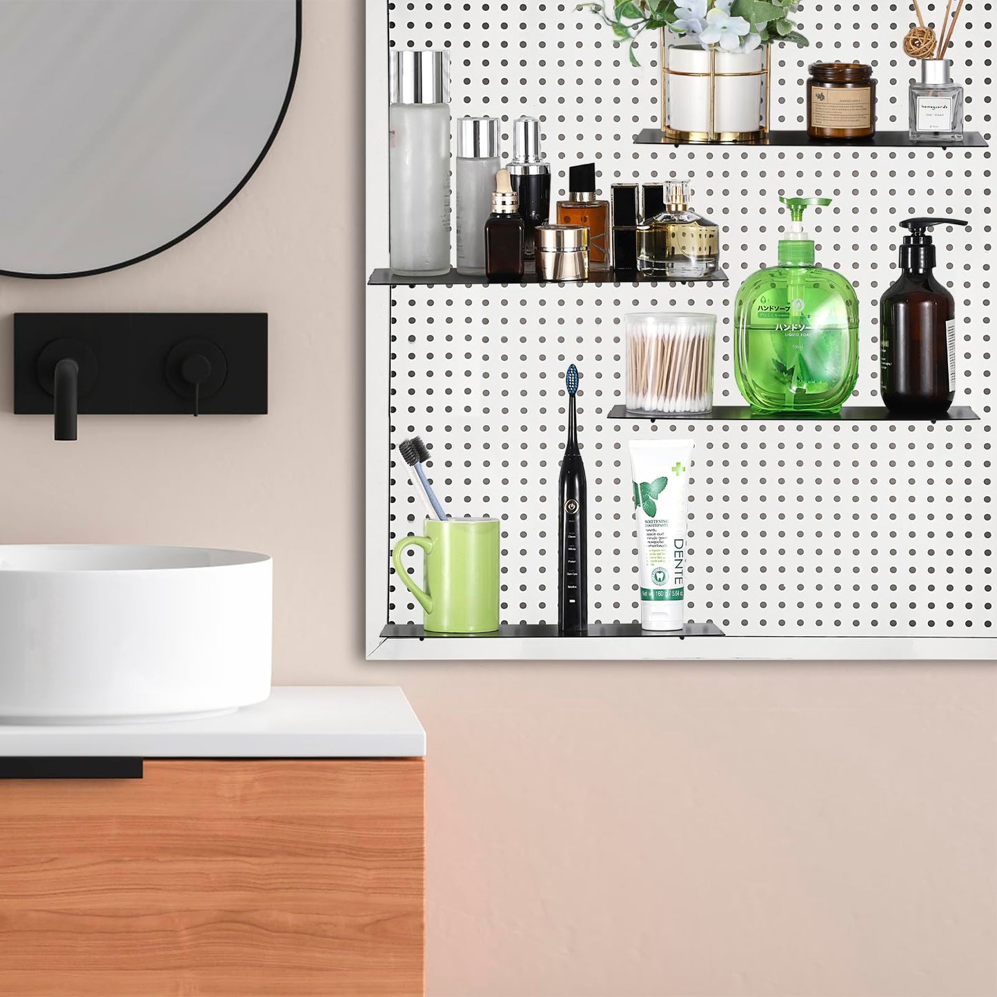 Kokone 6 Pack Pegboard Shelves with Lip Around the Edge, 12x4 Flat Display Shelves for Pegboard Storing or Displaying, Wall Pegboard Shelves Accessories Steel Tray for Garage Workshop Craft Room