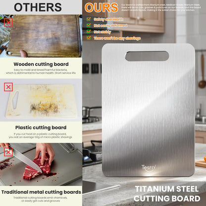 2 Pack Titanium Cutting Board-100% Pure Titanium Cutting Boards For Kitche,Easy to clean, Double-sided food-grade Cutting Board For Meats, Fruits And Vegetables (18 * 12)