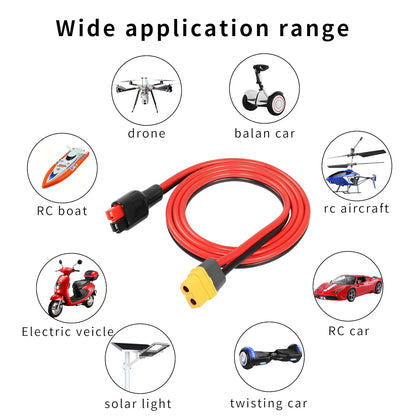 YACSEJAO 12AWG XT60 to Solar Panel Connector 1M XT60 Female to 45A Connector Extension Cable for Outdoor Power Bank