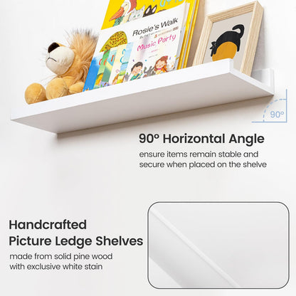 24 inches 3 Packs, Picture Ledge Shelf for Wall, Solid Pine Wood Nursery Book Shelves Floating Ledge Shelves for Kids'