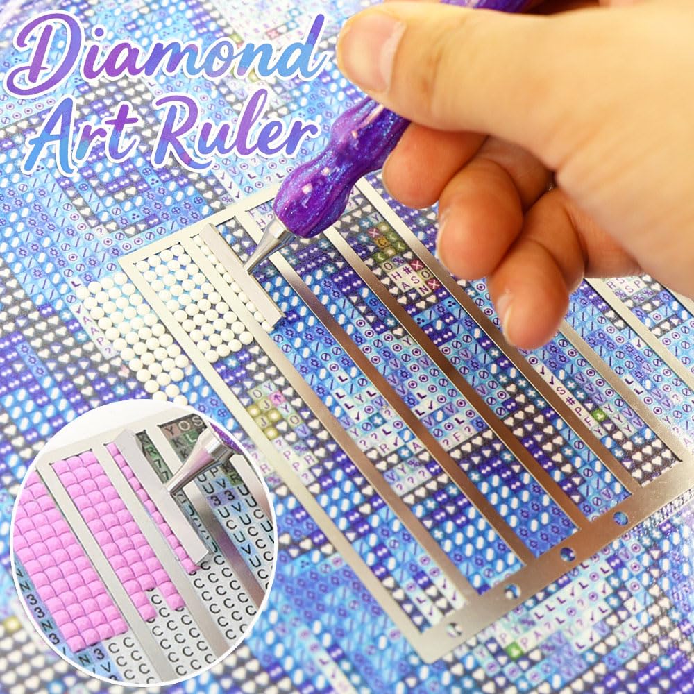 LEIYULY 1/2/3/4 Beads Round Diamond Art Ruler, Stainless Steel Diamond Painting Ruler for Precise Drill Alignment, Diamond Dot Drill Alignment Tool, DIY Art Crafts Diamond Painting Kits
