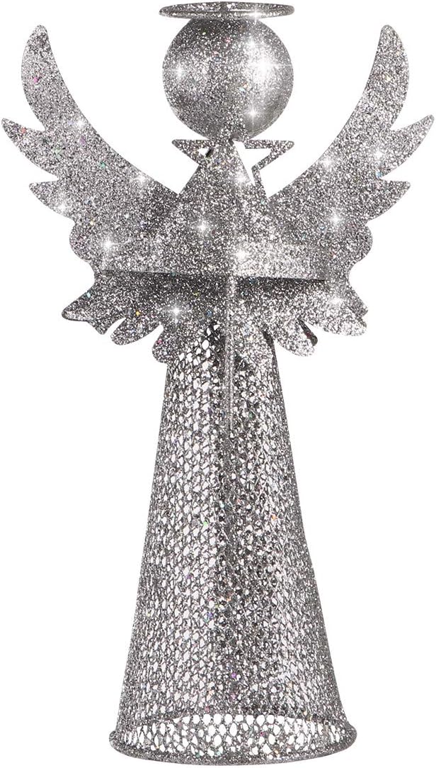 PRETYZOOM Christmas Silver Angel Tree Topper, Exquisite Glitter 3D Angel Figure Ornament for Party Home Xmas Tree
