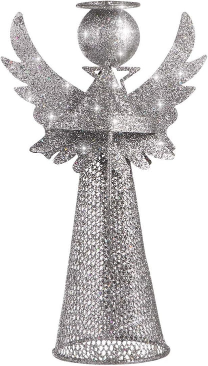 PRETYZOOM Christmas Silver Angel Tree Topper, Exquisite Glitter 3D Angel Figure Ornament for Party Home Xmas Tree