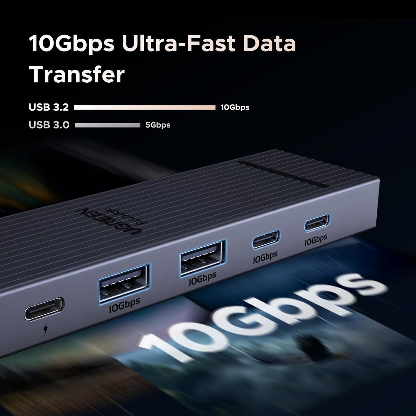 UGREEN Revodok Pro USB-C Hub 6 in 1 10Gbps 4K 60Hz HDMI, 100W Power Delivery for MacBook Pro/Air, iPad Pro, Thinkpad Rog Ally and More.