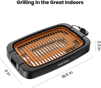 Chefman Smokeless Indoor Electric Grill, Extra Large Nonstick Table Top Grill with Adjustable Temperature Control