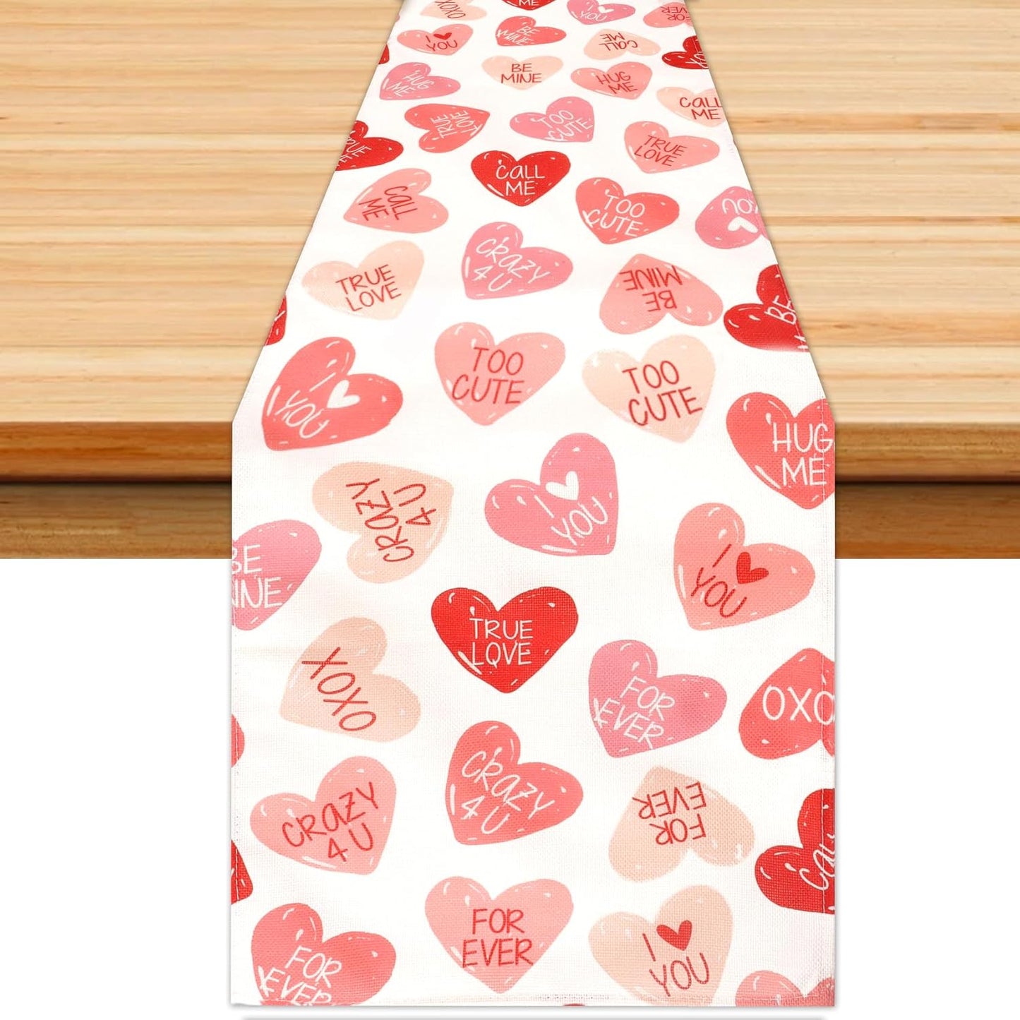 QIHOMPIB Runner(13x72 Inch) Valentine Table Red Pink Love Heart Pattern Coffee Table Decor Valentines Day Home Kitchen