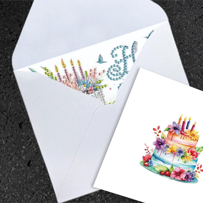 JISHSHAY 6 PCS Diamond Painting Happy Birthday Cards Flower Cake Diamond Art Greeting Cards with Envelopes Gem Art Gem Painting Embroidery Kit Mosaic Kits for Adults with Special Shape Drills