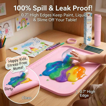 AWOKE 24"x16" Silicone Mats for Crafts with 0.7" High Edges, Large Leak-Proof Art Mat for Playdoh, Resin, Painting, Clay, Slime,Beads, Lego, Puzzle, Non-Stick & Non-Slip Table Protector for Kids, Pink
