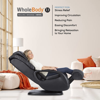 Human Touch WholeBody Swivel-Base Full Body Relax and Massage Chair - Perfect for Home Relaxation and Stress Relief | Warm Air Heating | Customizable Massage | Retractable Ottoman | Black Color, 7.1"