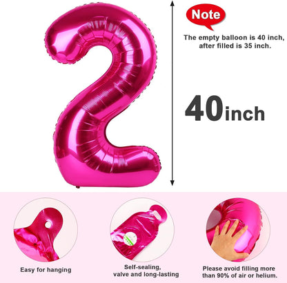 **Skiennix 40-Inch Hot Pink Number Balloons - Perfect for 2nd, 12th, 21st Birthday Celebrations & Events**